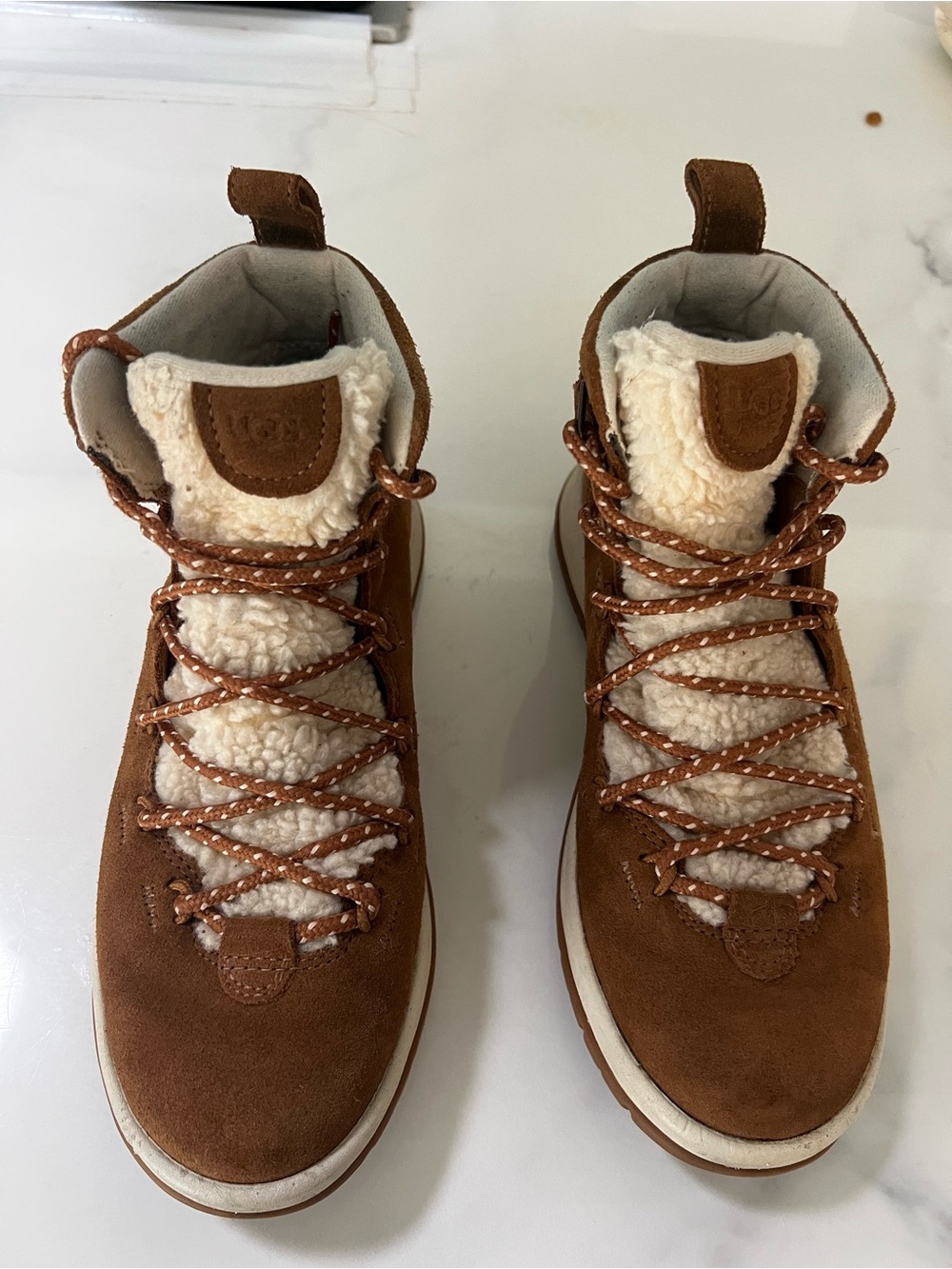 UGG Chestnut Brown Suede Shearling-Lined Ankle Booties